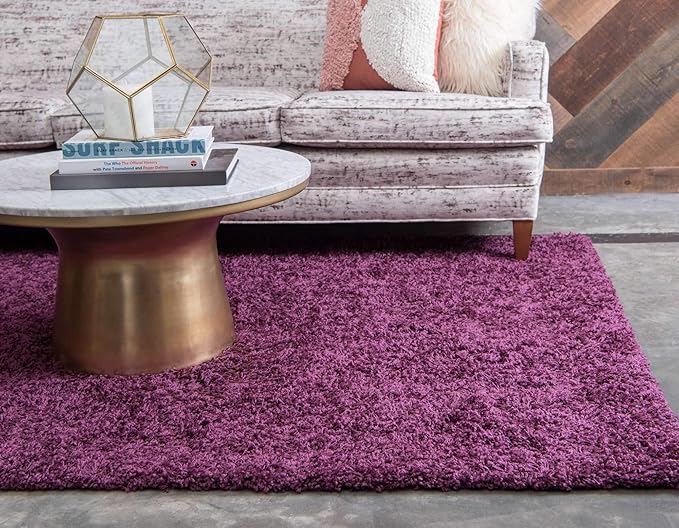 Unique Loom Solid Shag Collection Area Rug (4' 1" x 6' 1" Rectangle, Eggplant Purple)