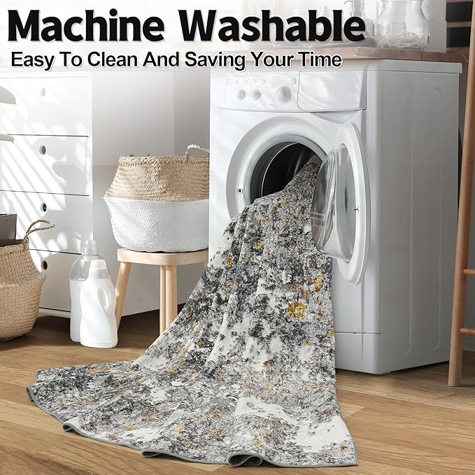 Area Rug 2x3 Washable Rug: Soft Small Entryway Rug with Anti-Slip Backing Non-Shedding Stain-Resistant Abstarct Modern Carpet for Kitchen Bedroom Indoor Front Entrance-Gray/Multi