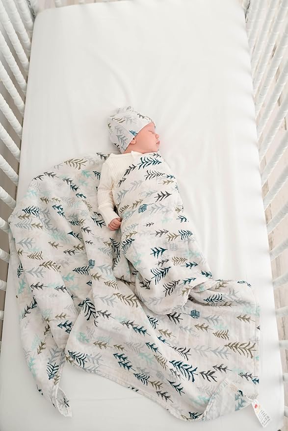 Miaoberry Forest Organic Muslin Swaddle Blankets for Baby Boy with Matching Hat and Wooden Hello World Newborn Sign | Newborn Photography Props | Birth Announcement Sign