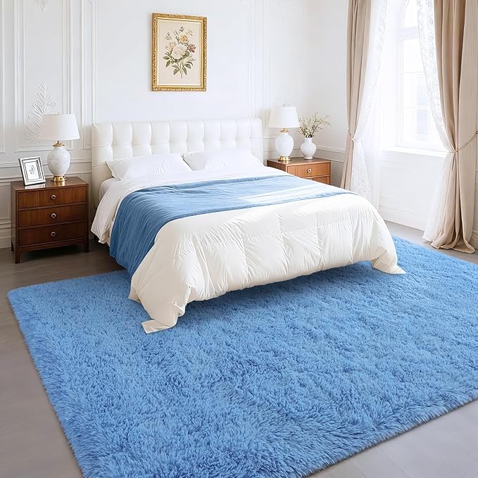 BENRON Light Blue Fluffy Rugs for Living Room Bedroom 4x6, Soft Plush Fuzzy Shaggy Rugs for Kids Girls Boys Room Decor, Washable Indoor Floor Carpets