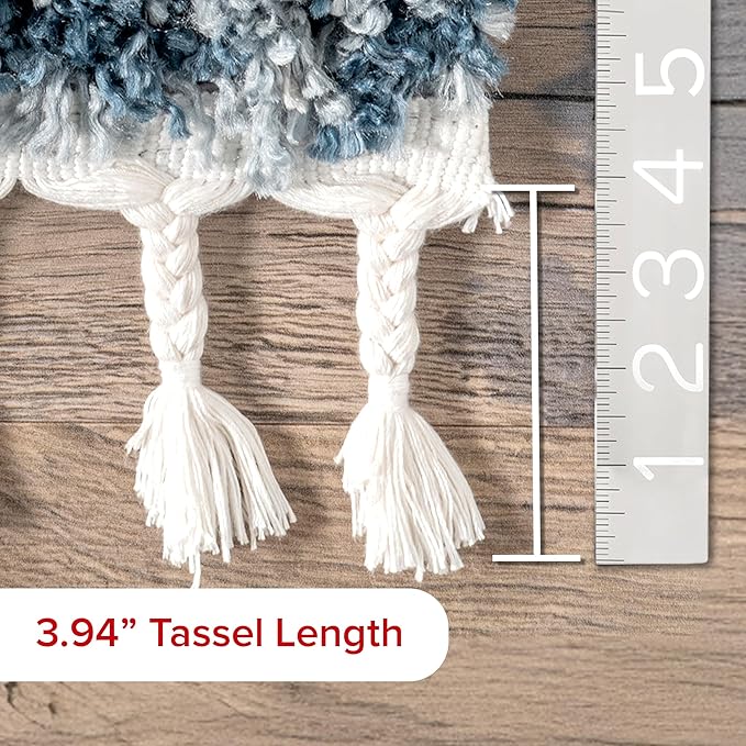 nuLOOM Brooke Shag Tasseled Area Rug - 2x3 Accent Shag Rug Casual Blue/Ivory Rugs for Living Room Bedroom Dining Room Nursery Entryway