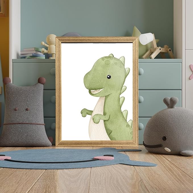 arfitest Dinosaur Wall Art Kids Boys Room Canvas Wall Decor Dino Nursery Wall Art Pictures Baby Dinosaur Poster Prints for Boys Bedroom Bathroom 12x16 Inch Framed Set of 3