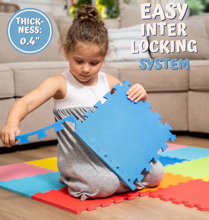 TOYVELT Foam Puzzle Floor Mat for Kids 12x12-16 Interlocking Play Mat Tiles with Colors, Shapes, Alphabet, ABC, Numbers - Educational Large Puzzle Foam Floor Tiles for Crawling