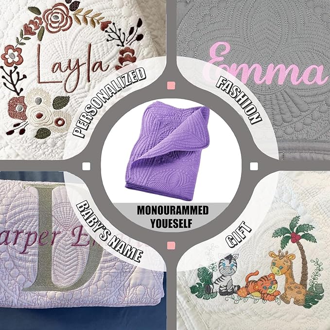 PEACELOVER Embossed Neutral Baby Quilt Durable, Lightweight Baby Blankets Four Seasons for Personlized Monogram Cotton Quilted Blanket Toddler Quilt for Boys and Girls 46x36 Inches (Purple)