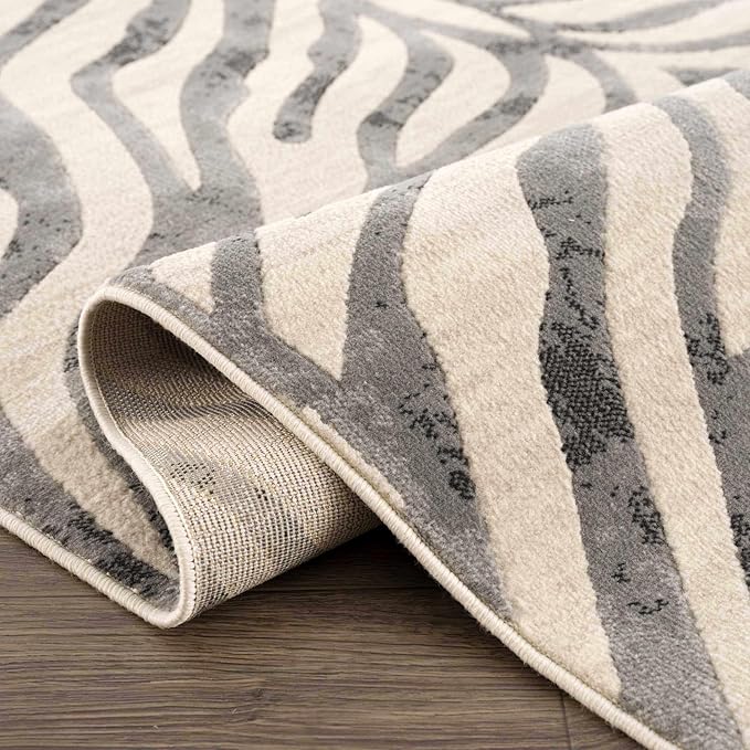 Hauteloom Ecorse Animal Zebra Print Area Rug for Living Room Bedroom Dining Room - Distressed Faded Style - Cream, Black, White, Beige, Gray - 7'10" x 10'3" (8x10)