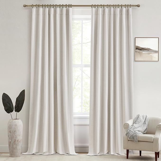 144 Inch Curtains Extra Long Living Room for Large Window 12 FT Length 2 Panels, Blackout Room Darkening Linen Back Tab Pleated Traverse Heavy Curtain for Track Ceiling Hooks&Rings (W50"xL144",Birch)