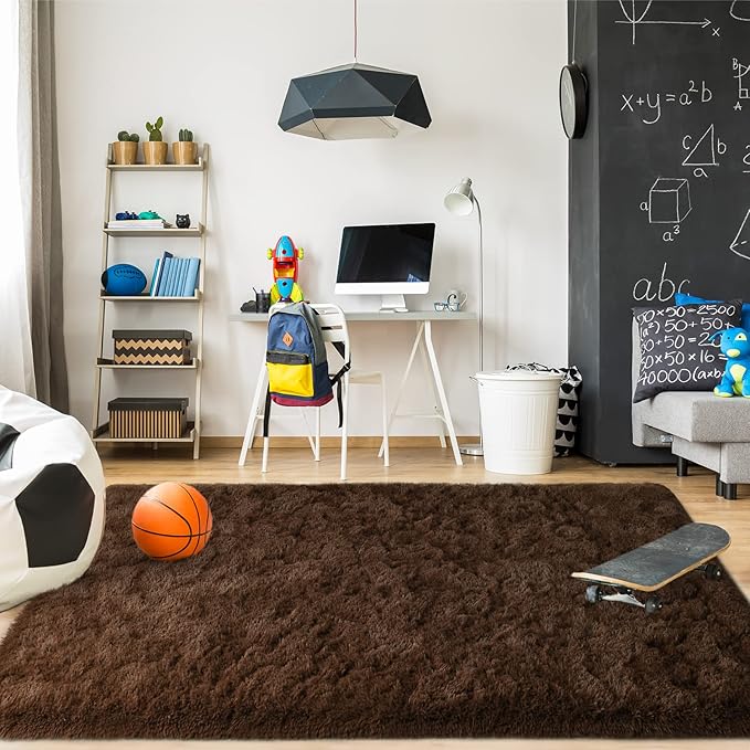 Merelax Soft Modern Indoor Large Shaggy Rug for Bedroom Livingroom Dorm Kids Room Home Decorative, Non-Slip Plush Fluffy Furry Fur Area Rugs Comfy Nursery Accent Floor Carpet 3 X 5 Feet, Brown