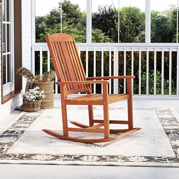 Giantex Set of 2 Outdoor Rocking Chairs, Solid Wood High Back Rocker with Slatted Seat, Wide Armrests, Oversized Porch Rocker for Patio, Backyard, Garden and Lawn, 400 LBS Weight Capacity