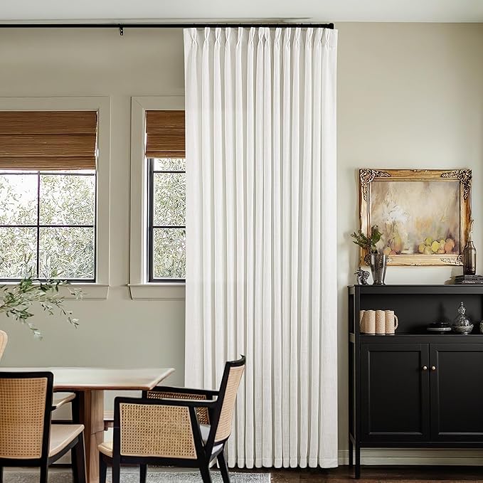 Beige White Pinch Pleated Linen Curtains 1 Panel for Living Room Bedroom Memory Training Shaped Semi Sheer Pleat Drapes with Hooks Rings Light Filtering Window Curtain 60x108