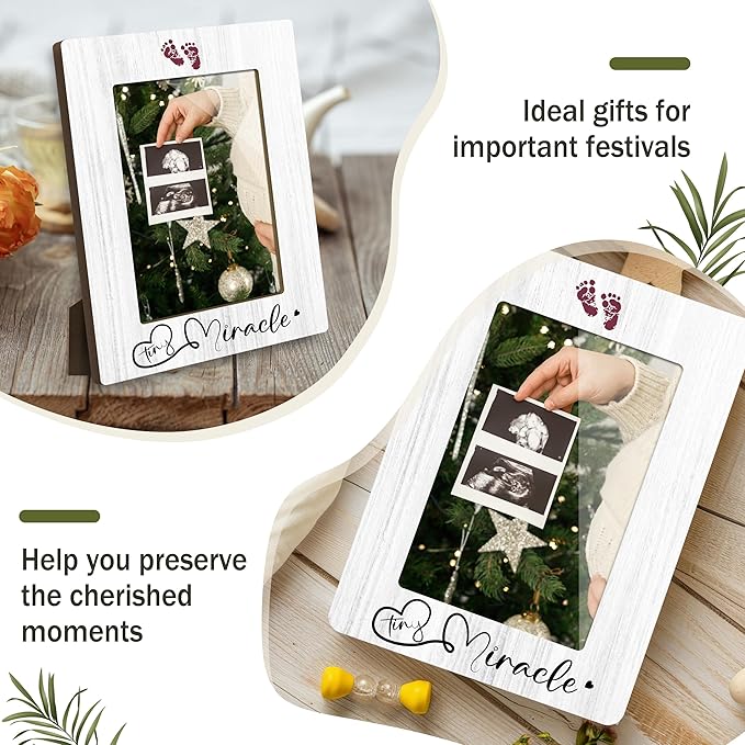 First Christmas Sonogram Picture Frame - Gender Reveal Decorations and Baby Shower Gifts for New Mom Grandparent Pregnancy Announcement Newborn Nursery Baby Picture Frame Decor - A25