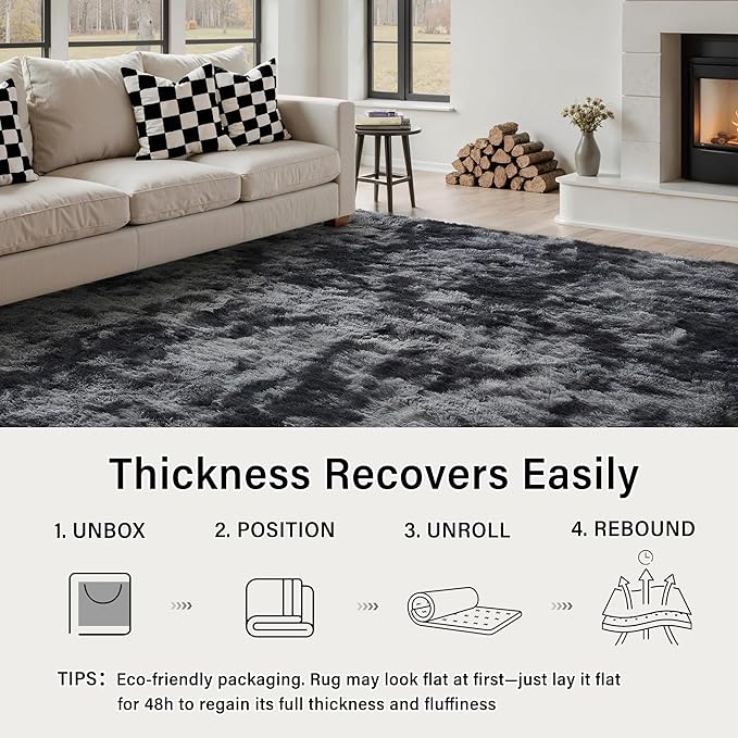 Black Area Rugs 4x6 for Living Room, Shag Rug Washable Non-Slip Large Area Rug Super Soft Indoor Fuzzy Carpet Fluffy Rugs for Bedroom Home Aesthetic Decor