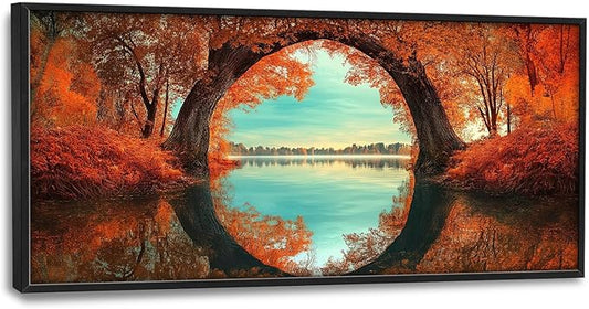 Olivine Fall Wall Art, Tree Pictures Wall Decor, Nature Landscape Painting, Autumn Forest Canvas Prints, Framed Artwork for Bathroom Bedroom Living Room Office Home Decoration 60"x30"