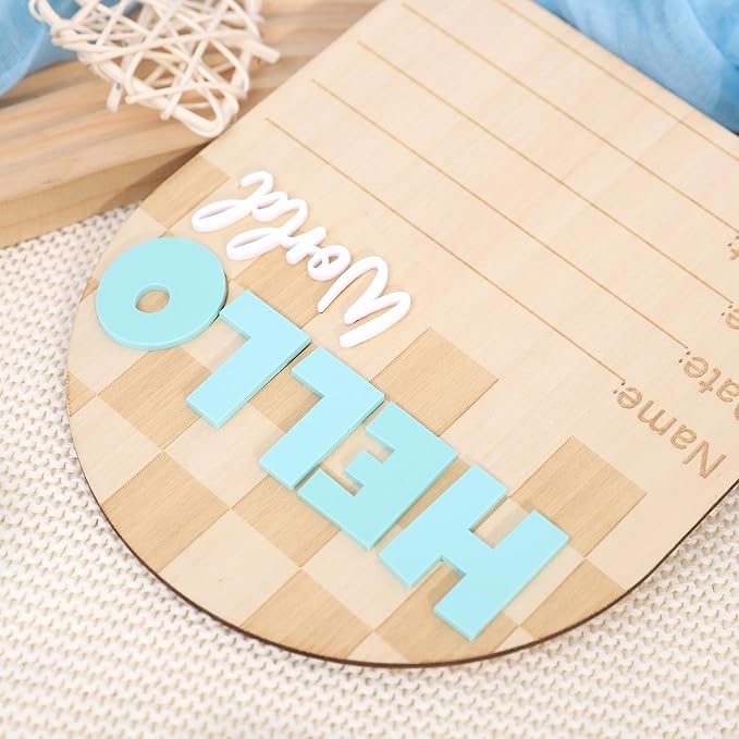 Racing Hello World Bulletin Board - Little Racer Birth Information Record,Fast Race Car Checkered Wooden Board, Newborn Milestone Announcement Sign,Hospital Nursery Racing Card Photo Props.