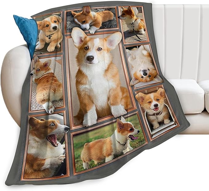Jerkboo Corgi Blanket Throw - Cute Dog Gifts for Girls, Women, Kids, Adults - Soft Warm Cozy Fleece Blanket for Couch, Sofa, Bed 60"x50"