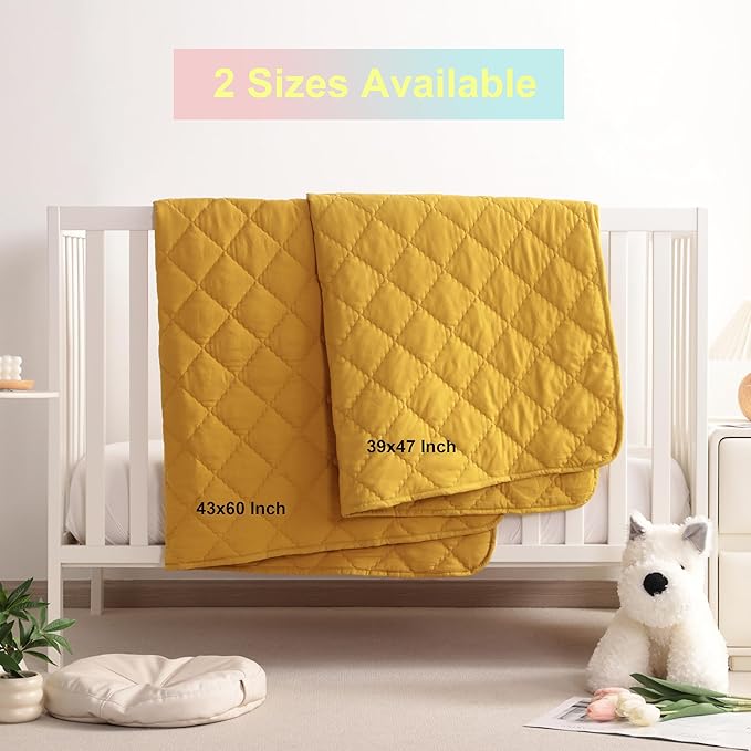 BEDSUM 100% Brushed Microfiber Down Alternative Toddler Comforter, Ultra Soft Lightweight and Warm Breathable Crib Quilted Blanket for Nursery Stroller Bed, 39x47 Inches, Yellow