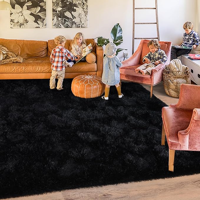 Rugs for Living Room 6x9, Soft Shaggy Modern Shag Black Area Rug for Bedroom, Upgrade Non-Slip Plush Fluffy Carpet for Kids Boys Girls Room Dorm Home Decor Aesthetic