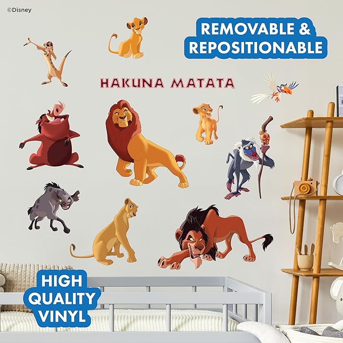 Disney The Lion King Wall Decals - Set of 11 Vinyl Stickers for Nursery Bedroom Bathroom - Peel and Stick Room Decorations