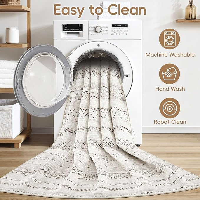 Area Rugs for Living Room Washable Living Room Rug Soft Neutral Indoor Floor Carpet Non-Slip Stain Resistant Modern Boho Rugs for Bedroom Dining Room Kids Room Nursery Office Home Grey
