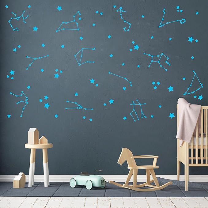 Constellation Wall Decals Stars Stickers for Nursery, Boys Bedroom, Kids Room - Vinyl Decor Y85 (Sky Blue)