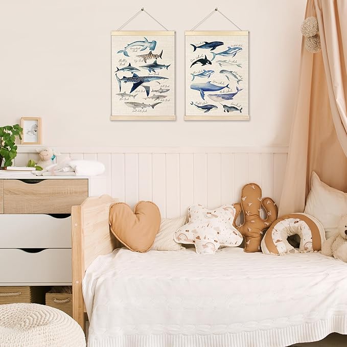 Ecezatik Whale Wall Art Set of 2, Whale Posters, Hanging Wall Art Decor for Classroom, Nursery, Kids Room, Playroom, Beach, Ocean Room Decor, 12x16 Inch