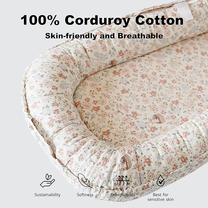CooCooBaby Infant Lounger, Baby Nest Cover for Baby Girls & Boys, Newborn Essentials for Baby 0-12 Months, 100% Cotton Breathable (Wonderland_Muslin)