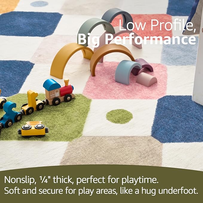 jinchan Macy Area Rug 8x10 Kids Washable Rug Indoor Floor Cover Non Slip Modern Soft Rug Playroom Diamond Carpet for Elementary School Classroom Nursery Daycare Living Room Bedroom Circus on Cream