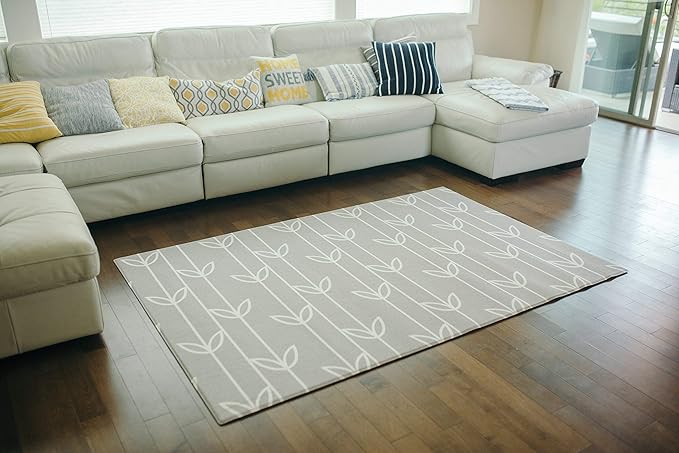 Baby Care Play Mat (Medium, Sea Petals - Grey) 73’’ x 49’’ Original One-Piece Reversible Rollable Waterproof Play Mat for Infants, Babies, Toddler, and Kids