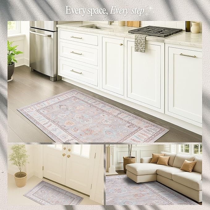 Fame Rugs Brown Modern Oushak Rug 3x5, Washable Vintage Turkish Colorful Oriental Antique Inspired Foldable Small Area Rugs, Luxury Living Room Bedroom (382MB, 2'6" x 5')