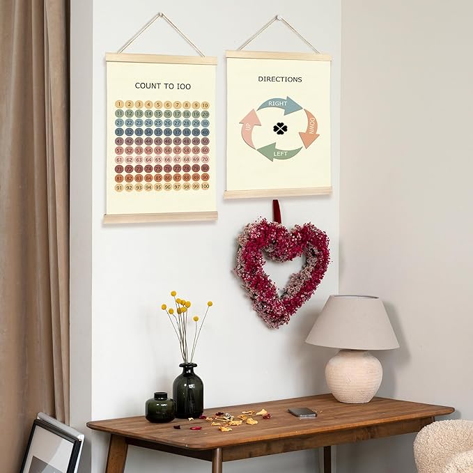 Hiuwevt Boho Classroom Poster Hanger Frame, Number Chart 1-100 and Direction Homeschool Educational Wall Art Decor for Math Classroom Kids Room Nursery Home, 12x16 Inch Set of 2