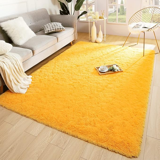Merelax Modern Soft Fluffy Large Shaggy Rug for Bedroom Livingroom Dorm Kids Room Indoor Home Decorative, Non-Slip Plush Furry Fur Area Rugs Comfy Nursery Accent Floor Carpet 5x8 Feet, Orange