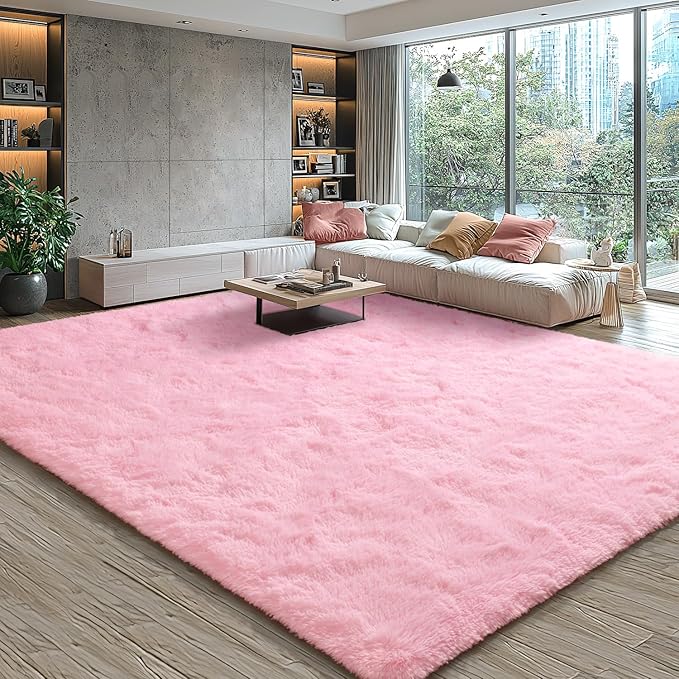 EVOIONOS 5x8 Washable Large Area Rug for Living Room, Fluffy Shag Rug for Bedroom, Ultra Soft Plush Non Slip Carpet for Indoor Floor Bedside Nursery Kids Girls Room Dorm, Home Decor Aesthetic, Pink