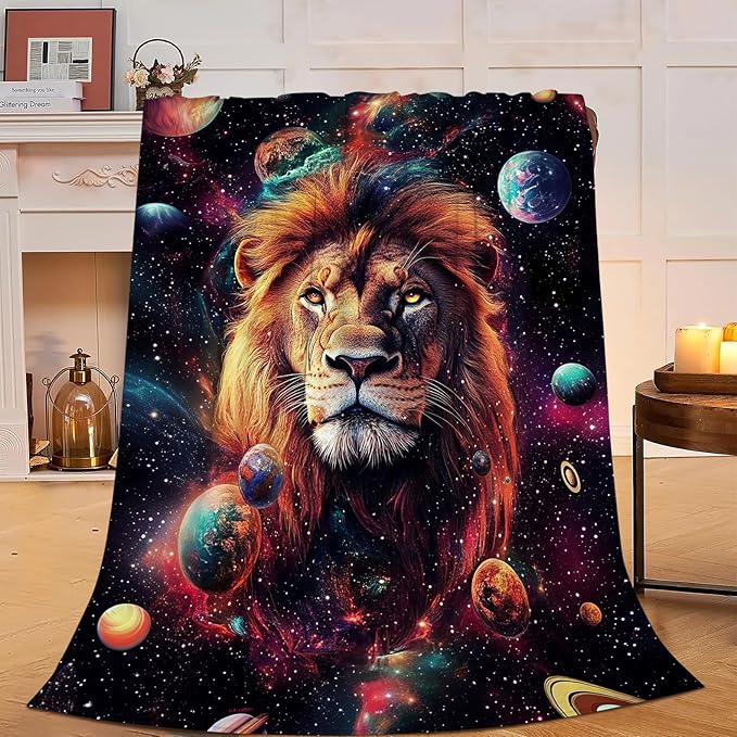 Lion Blanket Space Lion King Decor Throw Blanket Super Soft Flannel Lightweight Fluffy Plush Cozy Fuzzy Fleece Animal Print Gifts Blanket for Girl Woman Man Boys Kids Adults for Bed Sofa 40"X50"