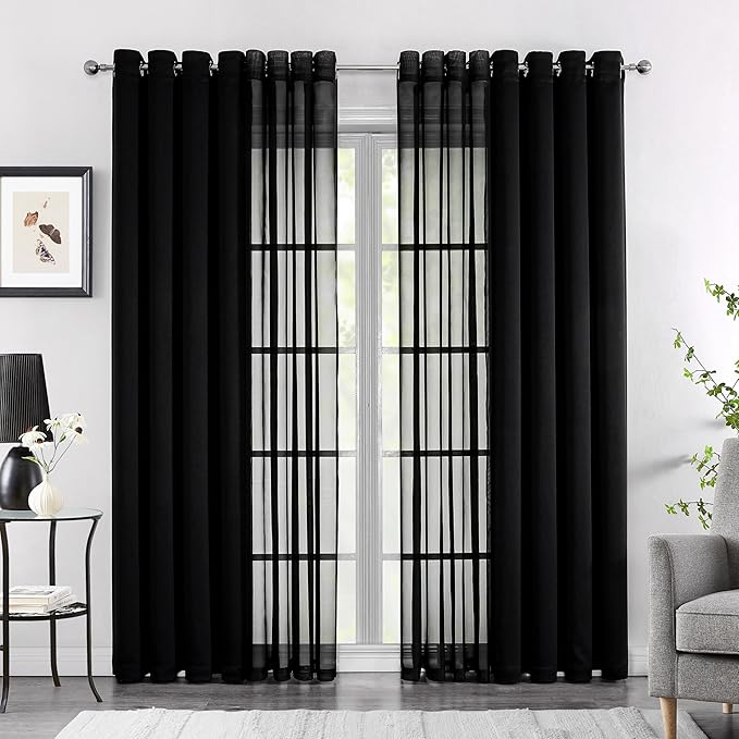 Lotusolution Black Full Blackout Curtains for Living Room 95" Long Mix and Match Curtains Double Layers Room Darkening Thermal Insulated Blackout Drapes Grommet,52" W x 95" L