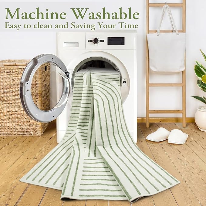 Lahome Abstract 9x12 Area Rugs for Living Room Bedroom, Soft Washable Rugs 9x12, Ultra-Thin Non-Slip Modern Dining Room Rug Non-Shedding Accent Carpet for Office, Green