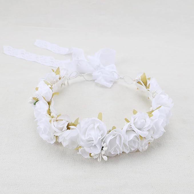 White Flower Crown for Girls First Communion Kids Floral Headband Child Hair Accessories Birthday Party Photo Prop