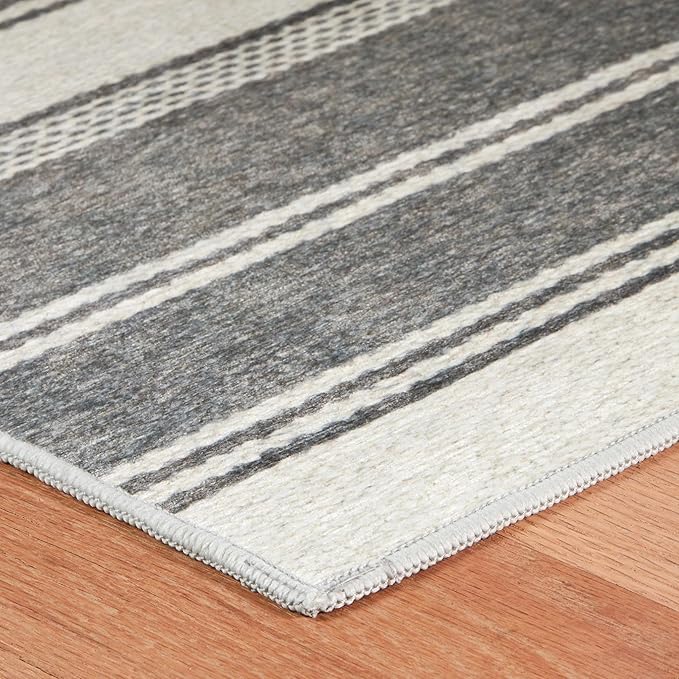 Dash & Albert Bowman Stripe Grey Machine Washable Rug, 3 X 5 Feet, Grey Stripe Pattern