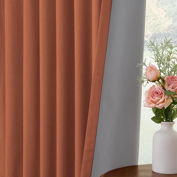 INOVADAY 100% Blackout Curtains for Bedroom, Black Out Curtains 120 Inch Long, Clip Rings Linen Blackout Drapes, Thermal Insulated Room Darkening for Living Room, 2 Panels - Orange,W50xL120
