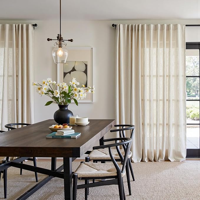 jinchan Sliding Doors Linen Blend Curtain 84 Inches Length 1 Panel for Living Room, Light Filtering 100 Inches Extra Wide Natural Drape for Patio Door with Rod Pocket Back Tab (100W x 84L, Ecru)