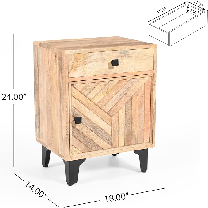 Nightstand, End Table with 2 Drawers, Mid Century Modern Side Table with Shelf Storage Bed Night Stand Accent Table for Bedroom, Living Room… (Solid Wood)