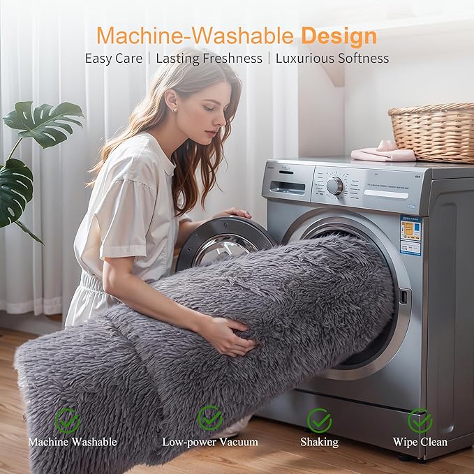 Thick Area Rug Grey Fluffy 4x6 for Bedroom Living Room Washable Plush Rug for Kids Baby Room Nursery Non Slip Soft Shag Cozy Shaggy Rugs for College Dorm Fuzzy Furry Floor Carpet