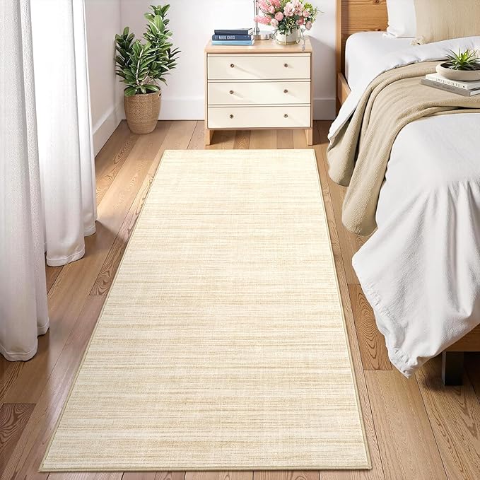 Washable Runner Rug 2x6 Modern Solid Color Kitchen Runner Mat Minimalist Plain Long Runner Rug for Entryway Bedroom Bedside Non Slip Low Pile Boho Accent Solid Runner Rugs for Nursery, Beige