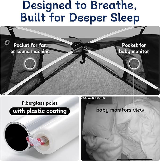 Baby Blackout Tent Fits Crib, Pack N Play, Toddler Travel Bed & Kids Cot, CPC Certified Sleep Pod with Fan Pocket 2 Mesh Doors, Breathable & Quiet Design, Easy Setup & Portable