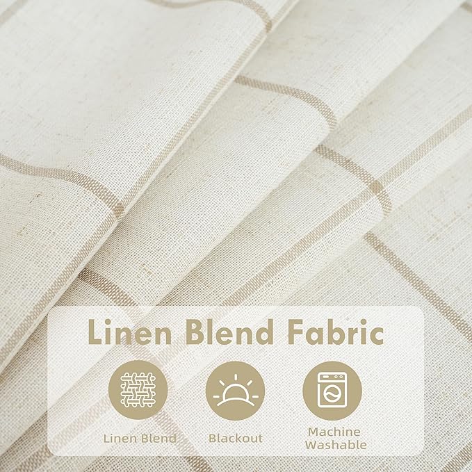 DriftAway 2 Panels 100% Blackout Windowpane Plaid Linen Curtains Double Layer Drapes for Bedroom 108 Inches Long Farmhouse Thermal Insulated 3.25 Inch Rod Pocket Back Tab for Living Room Taupe