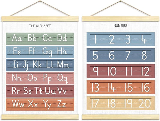 Numbers ABC Wall Chart for Toddler Learning Posters, Nursery Wall Decor Playroom Wall Decor and Alphabet Banner,Preschool &Homeschool Wooden Alphabet Poster for Toddlers-B05
