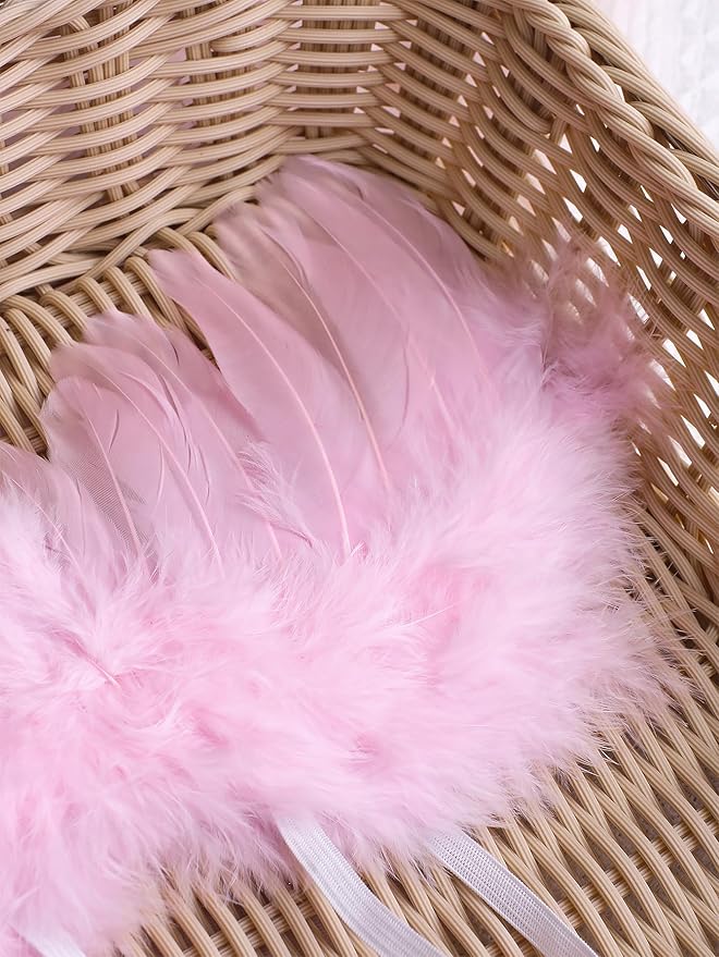 Holibeat 0-6M Newborn Baby Angel Wings with Feathers Newborn Photography Posing Props with a Headband (pink1)