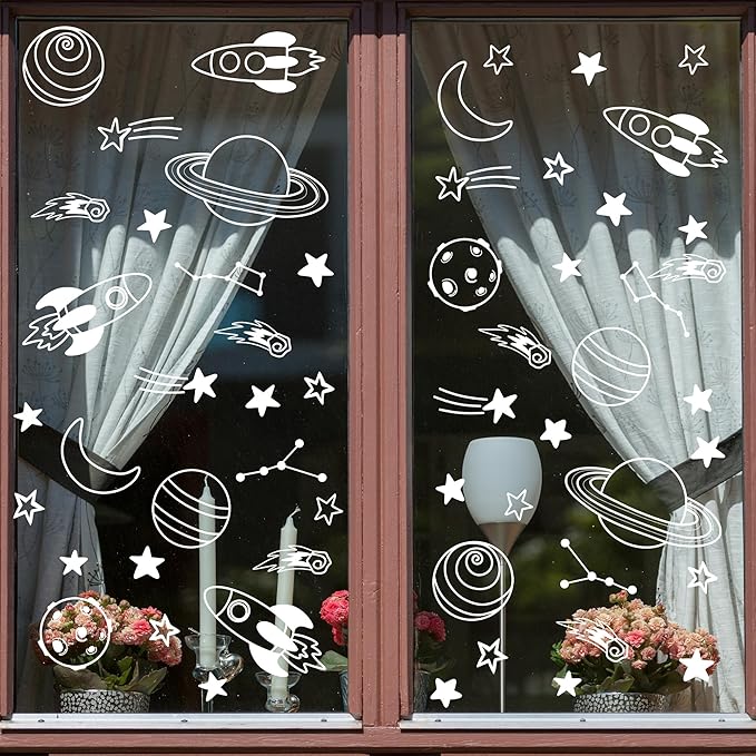Space Wall Decals,Outer Space Stars Wall Sticker,Planets, Shooting Stars,Rocket Self-Adhesive Mural，Removable Planet Sticker for Living Room Baby Nursery Kids Room Wall Decoration