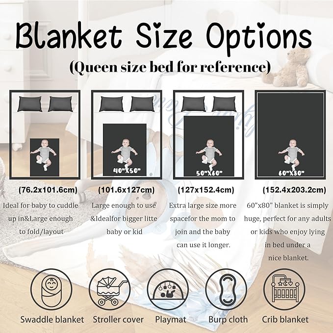 J&SBGFT Personalized Baby Blanket for Boys, Custom Name Blanket for Toddlers Kids Nursery Stroller Crib Decor Throw, 30"x40", Color 10