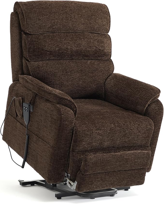 DYNOX 350 LBS Tall Man Power Dual Motor Lift Recliners Chairs for Elderly Lay Flat Lift Chair with Infinite Positions, Heat & Massage, Supports(9198L,Chenille,Brown)