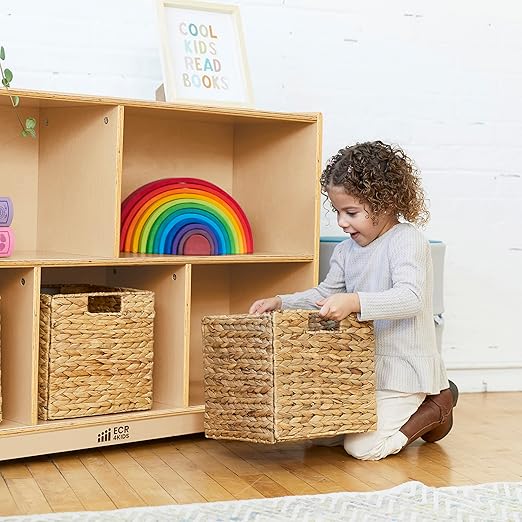 ECR4Kids 5-Compartment Mobile Storage Cabinet, Preschool, Classroom Furniture, Natural