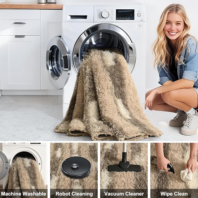 4x6 Feet Area Rugs for Living Room Bedroom,Beige and White Machine Washable Soft Fluffy Shaggy Indoor Rug, Floor Carpet for Girls Boys Kids, Dorms, Nursery Rooms, Home Decor Aesthetic